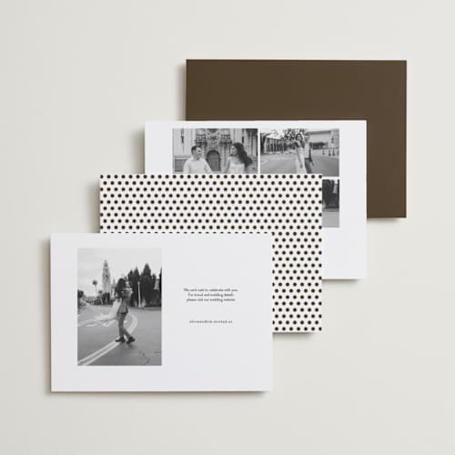 This is a espresso save the date with gloss press by Megan Davis called gimlet printing on signature in standard