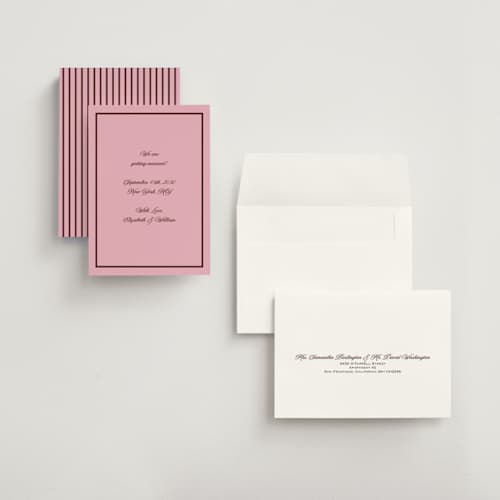 This is a pink moon petite save the dates with standard by Helena Vitto called angelene printing on signature in petite