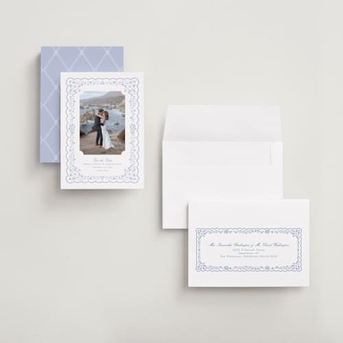 This is a something blue petite save the dates with standard by Erin L. Wilson called tillie printing on recycled smooth signature in petite