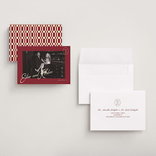 This is a campari petite save the dates with standard by Susan Zinader called cocktail hour printing on recycled smooth signature in petite