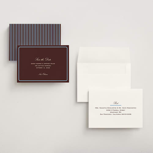 This is a fig petite save the dates with standard by Megan Davis called aperitif printing on signature in petite