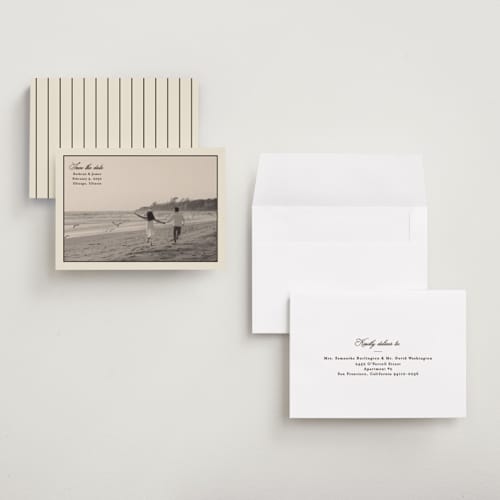 This is a chocolate petite save the dates with standard by Ellen Schlegelmilch called kathryn printing on recycled smooth signature in petite