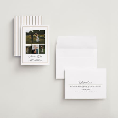 This is a snow petite save the dates with standard by Erin L. Wilson called hampton house printing on recycled smooth signature in petite