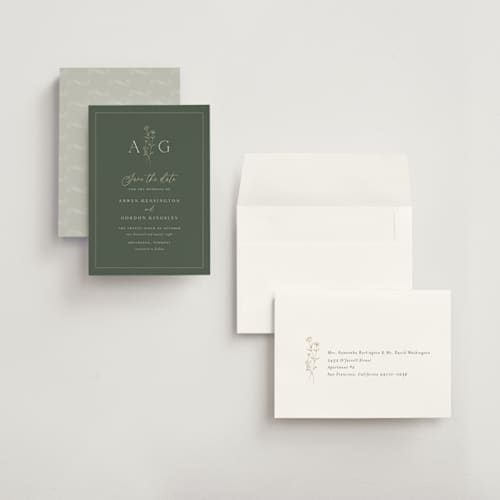 This is a juniper petite save the dates with standard by chocomocacino called kouignette printing on signature in petite
