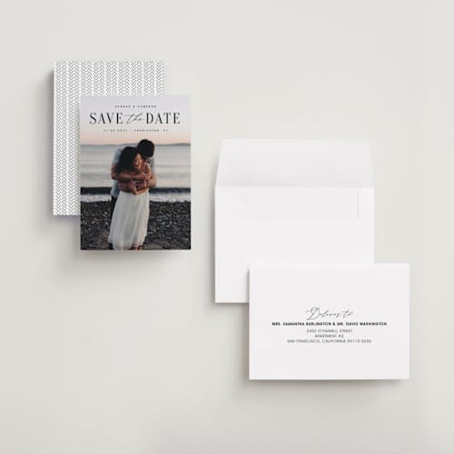This is a ink petite save the dates with standard by Zani van Zyl called danielle printing on recycled smooth signature in petite