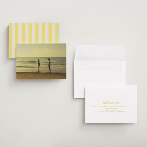 This is a lemon petite save the dates with standard by Kristie Kern called aesthetic printing on recycled smooth signature in petite