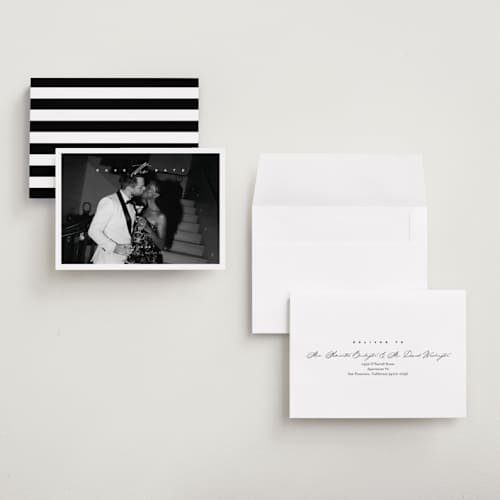 This is a diamond petite save the dates with standard by Eric Clegg called casual elegance printing on recycled smooth signature in petite