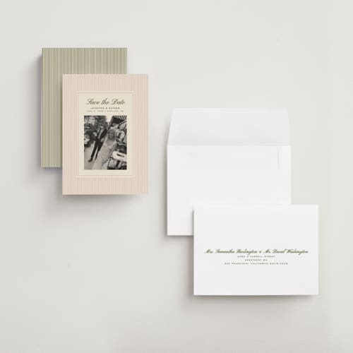 This is a blush petite save the dates with standard by Ellen Schlegelmilch called hayden printing on recycled smooth signature in petite