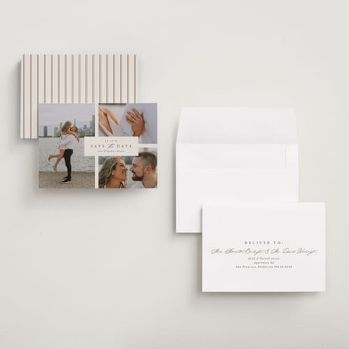 This is a almond petite save the dates with standard by Brianne Larsen called classic date printing on recycled smooth signature in petite