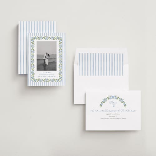 This is a ocean save the date with standard by Creo Study called pillowy border printing on recycled smooth signature in standard