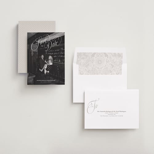 This is a cloud save the date with standard by Kate Ahn called griffin printing on recycled smooth signature in standard