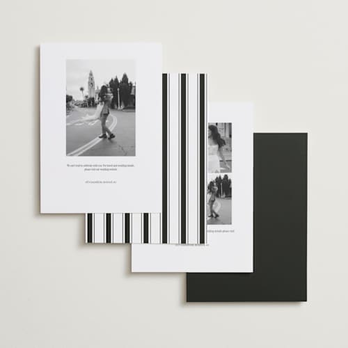 This is a pearl save the date with standard by Mellary Bitner called cover shot printing on recycled smooth signature in standard