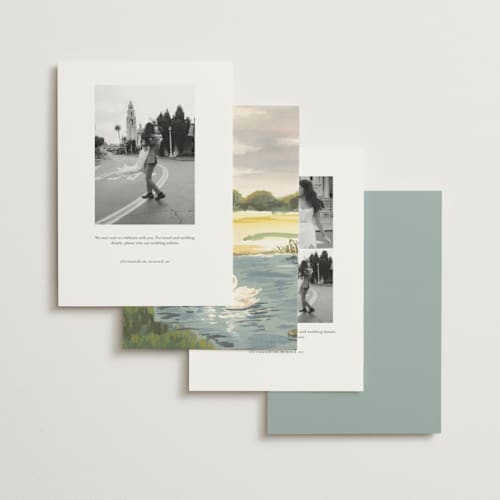 This is a lake save the date with standard by Teju Reval called dreamy pond printing on signature in standard