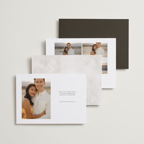 This is a dusk save the date with standard by Grace Kreinbrink called scripted multi printing on recycled smooth signature in standard