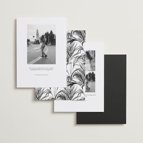 This is a snow save the date with standard by Inkblot Design called vintage trip printing on recycled smooth signature in standard