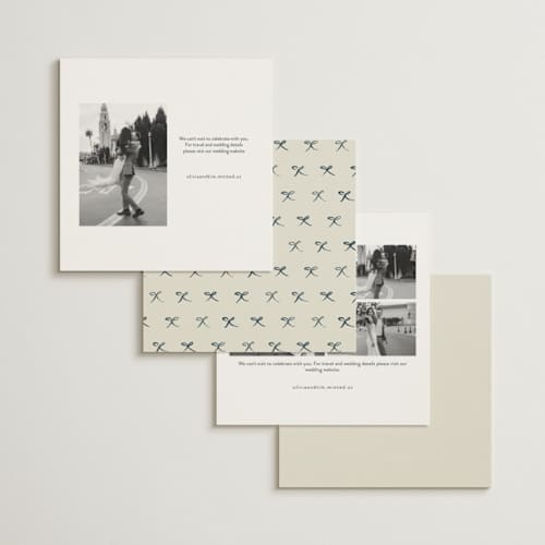 This is a champagne save the date with standard by Adelyn T. called champagne bow printing on signature in square