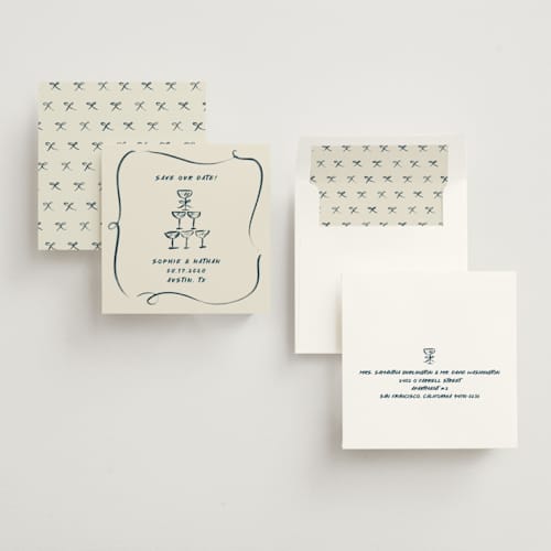 This is a champagne save the date with standard by Adelyn T. called champagne bow printing on signature in square