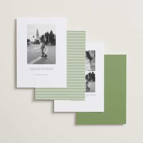 This is a leaf save the date with standard by Olivia Raufman called palm monogram printing on recycled smooth signature in standard