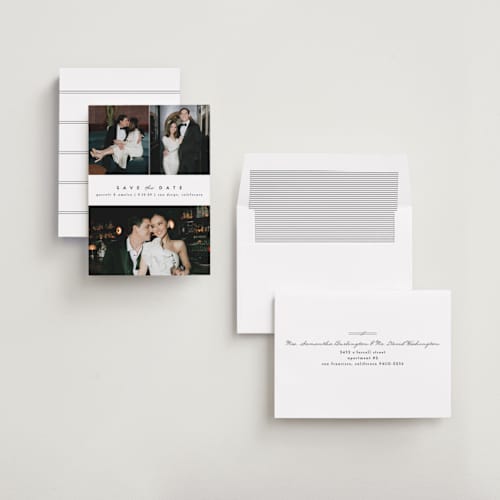 This is a frosting save the date with standard by Brianne Larsen called simple date printing on recycled smooth signature in standard