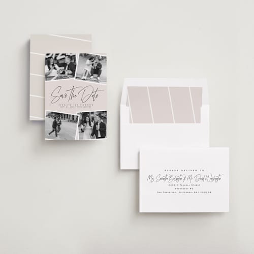 This is a vanilla save the date with standard by Lea Delaveris called our collage printing on recycled smooth signature in standard