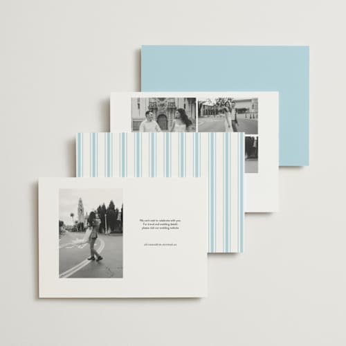 This is a marine blue save the date with standard by Megan Davis called brasserie printing on signature in standard