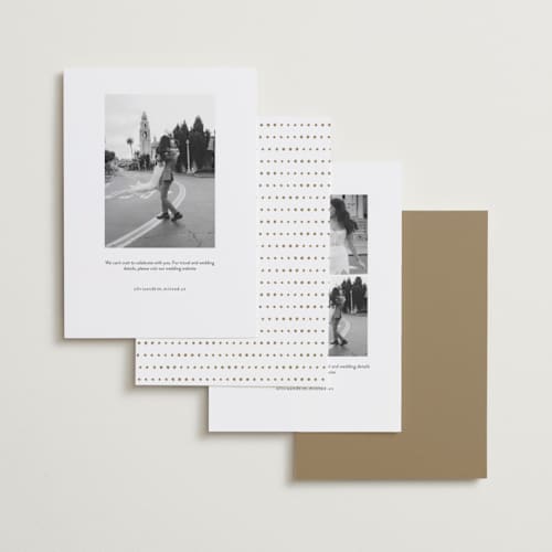 This is a cognac save the date with standard by Kristie Kern called forte printing on recycled smooth signature in standard