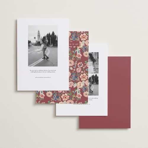 This is a rose save the date with standard by Itsy Belle Studio called ruban en fleur printing on recycled smooth signature in standard