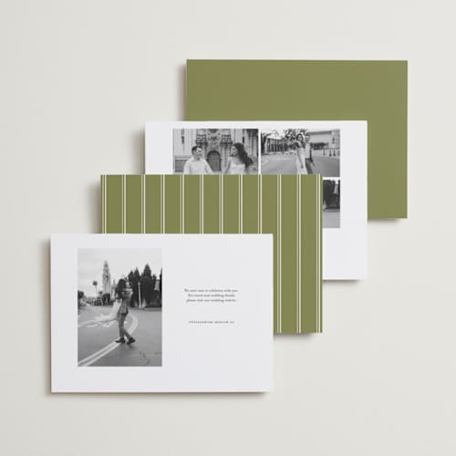 This is a olive save the date with standard by Ellen Schlegelmilch called museo printing on recycled smooth signature in standard