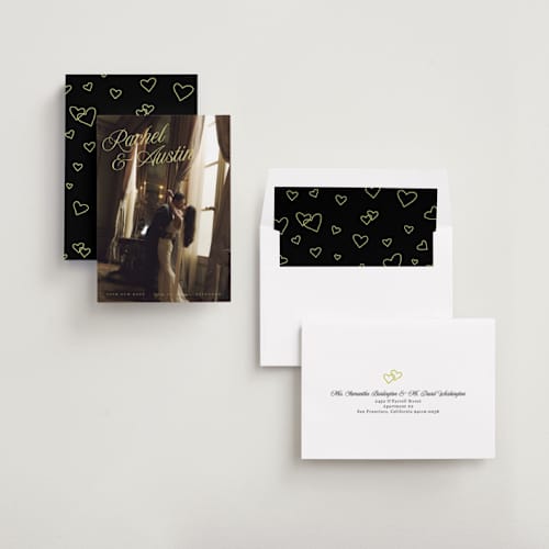 This is a citrus save the date with standard by Lindsay Megahed called savannah printing on recycled smooth signature in standard