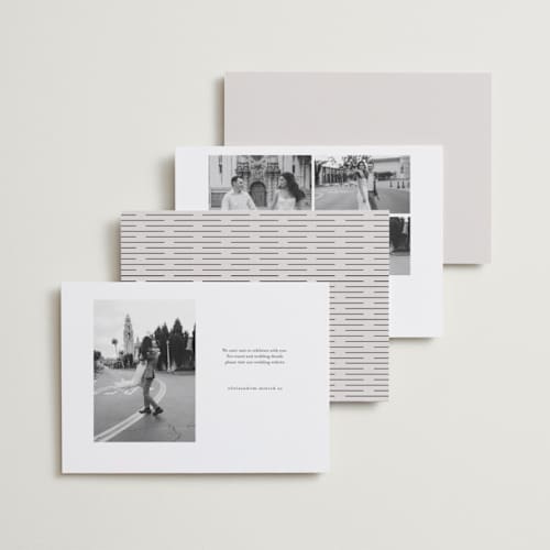 This is a ivory save the date with standard by Pixel and Hank called all stacked up printing on recycled smooth signature in standard