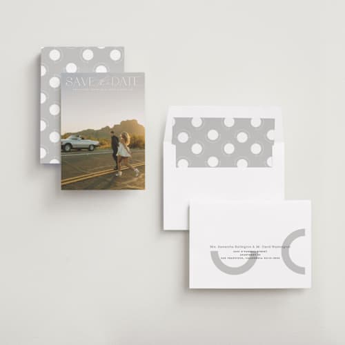 This is a ivory save the date with standard by Maja Cunningham called prose printing on recycled smooth signature in standard