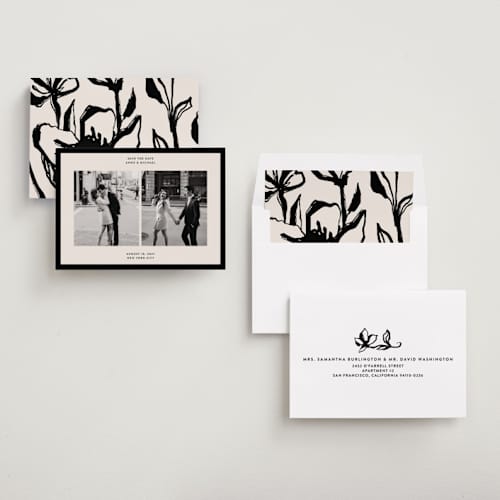 This is a tuxedo save the date with standard by Inkblot Design called borough printing on recycled smooth signature in standard