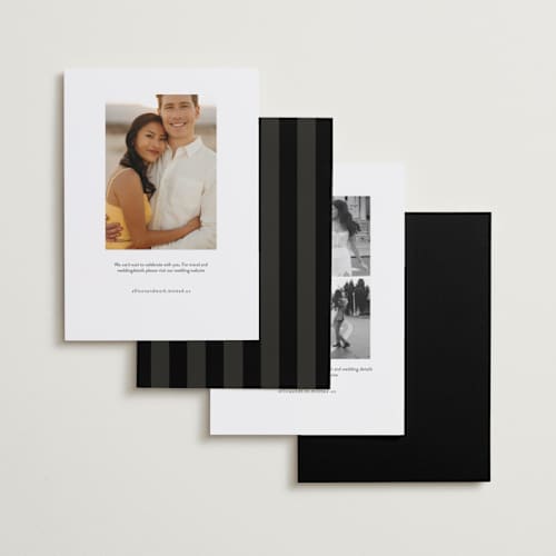 This is a tux save the date with standard by Lea Delaveris called heights printing on recycled smooth signature in standard