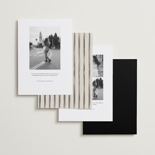 This is a nero save the date with standard by Pati Cascino called surprise! printing on recycled smooth signature in standard