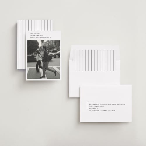 This is a fog save the date with standard by Sumak Studio called simple printing on recycled smooth signature in standard