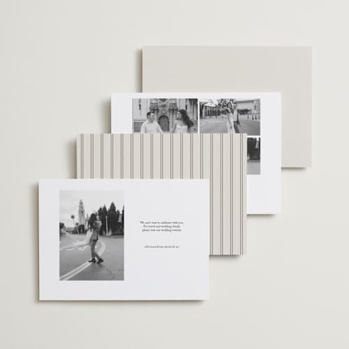 This is a almond save the date with standard by Brianne Larsen called classic date printing on recycled smooth signature in standard