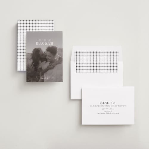This is a moonstone save the date with standard by Lucrecia Caporale called classic big date printing on recycled smooth signature in standard