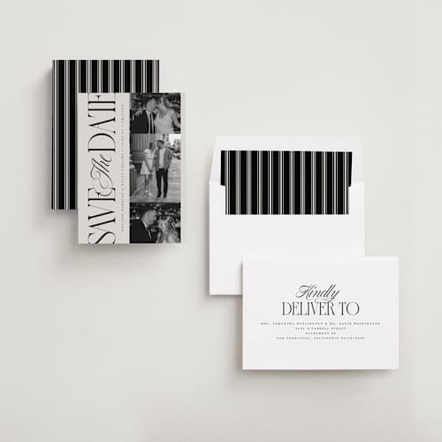 This is a stone save the date with standard by Laura Hankins called sideline printing on recycled smooth signature in standard