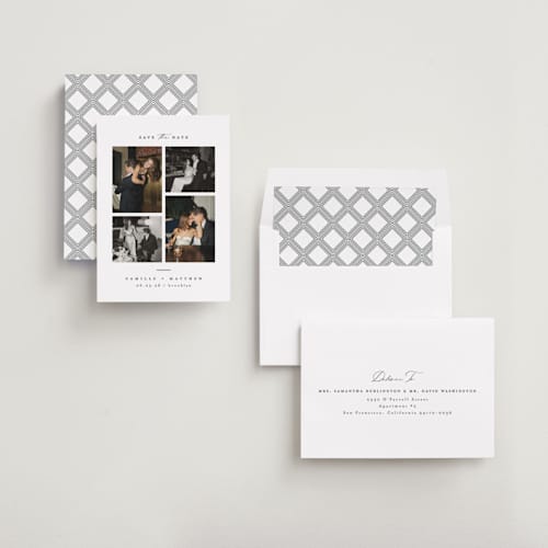 This is a ink save the date with standard by Kristie Kern called boucle printing on recycled smooth signature in standard