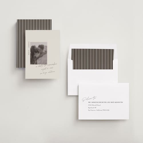 This is a truffle save the date with standard by Vera Lim called offset printing on recycled smooth signature in standard