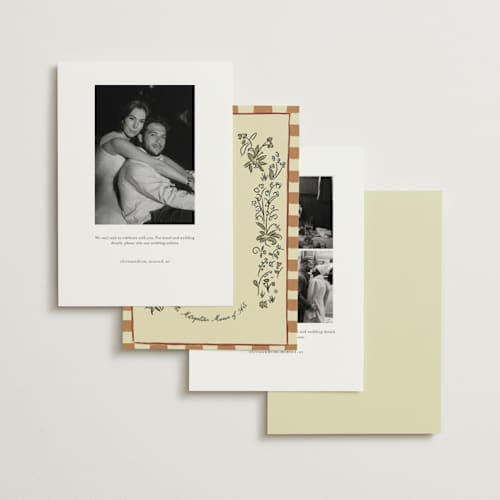 This is a oat save the date with standard by Helena Vitto called love rests in a garden printing on recycled smooth signature in standard