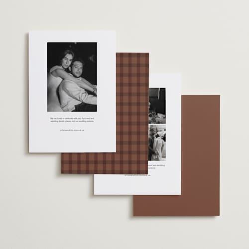 This is a pecan save the date with standard by chocomocacino called flatkaka printing on recycled smooth signature in standard