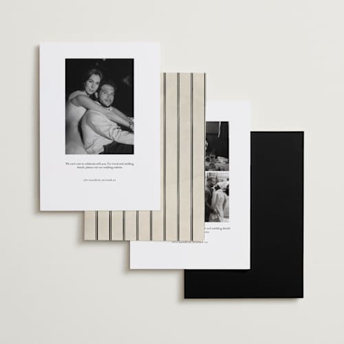 This is a midnight save the date with standard by Jenna Holcomb called vintage mail printing on recycled smooth signature in standard