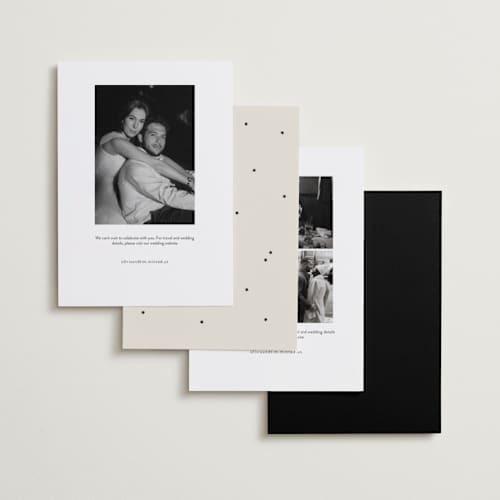This is a graphite save the date with standard by Megan Davis called gimlet printing on recycled smooth signature in standard
