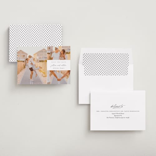 This is a sugar save the date with standard by Jessica Williams called casual elegance printing on recycled smooth signature in standard