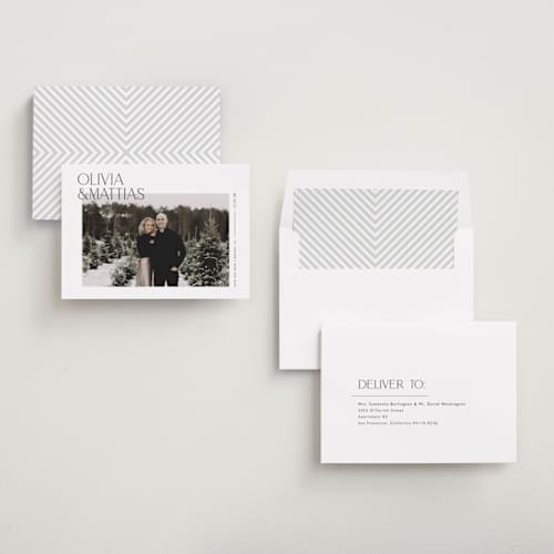 This is a silk save the date with standard by Kelly Schmidt called overlapped printing on recycled smooth signature in standard