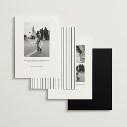 This is a noir save the date with standard by Amy Kross called overlapping printing on signature in standard