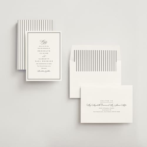 This is a noir save the date with standard by Amy Kross called overlapping printing on signature in standard