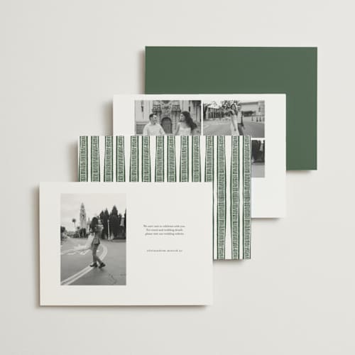 This is a fern save the date with standard by Katharine Watson called block print frame printing on signature in standard
