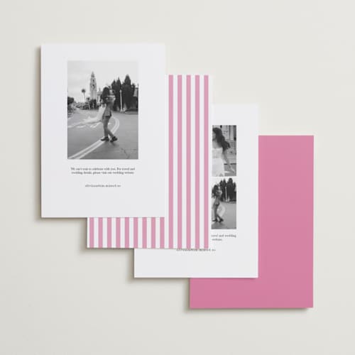 This is a peony save the date with standard by Morgan Kendall called bubblegum printing on recycled smooth signature in standard